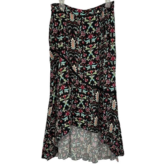 Earthbound Floral Maxi Skirt Black High Low Pull On Festival Boho Size XL - Picture 1 of 6